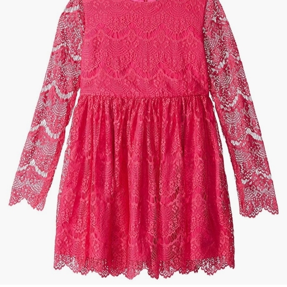 BARDOT Gertrude Scalloped LaceFUSCHIA PINK DRESS - Picture 4 of 6